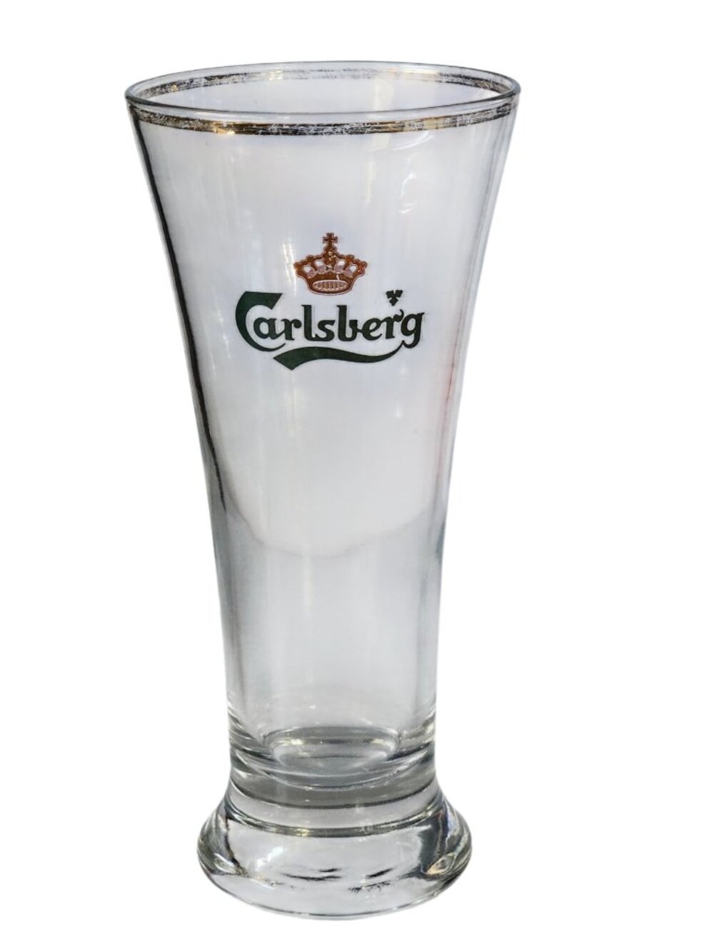 Vintage Carlsberg Pilsner Beer Glass Gold Rim Logo Pint Pub Glass 6 7/8" Tall